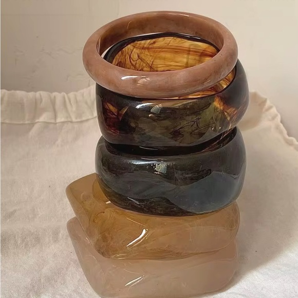 Jewelry - Set of five fall autumn new Multicolor Round
Resin Bangles brown pink beige